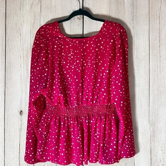 SHEIN hot pink polka dot blouse NWOT -1X (F12) - Picture 5 of 5